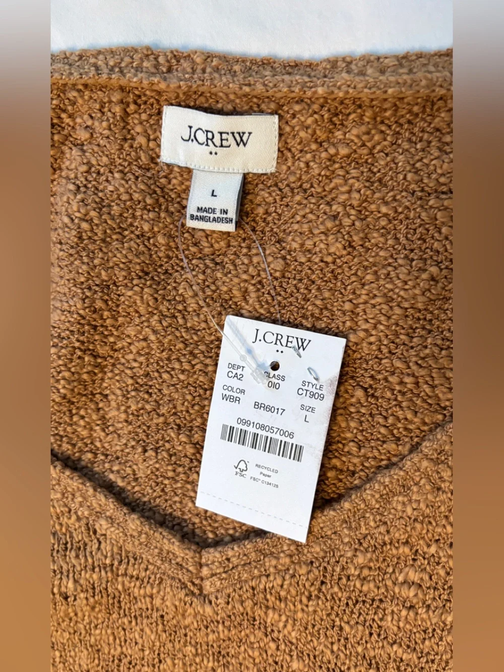 J.Crew NWT Women’s Brown V-Neck Sweater Vest Size L Cotton Blend